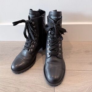 PRADA Women’s Lace Up Black Combat Leather Boots Size 35 / US 5
